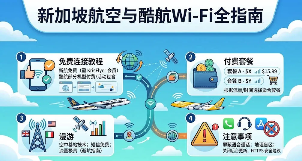 2026新加坡航空与酷航Wi-Fi全攻略：免费连接步骤、付费套餐、漫游与常见问题（附连接不上解决办法）