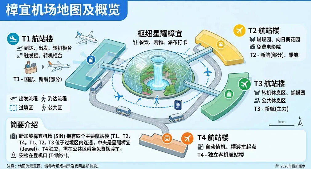 樟宜机场航站楼及星耀樟宜相对位置示意图