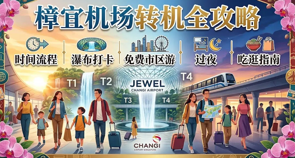 2026新加坡樟宜机场转机全攻略：时间流程、瀑布打卡、免费市区游、休息过夜与吃逛指南 (附社媒真实评论)